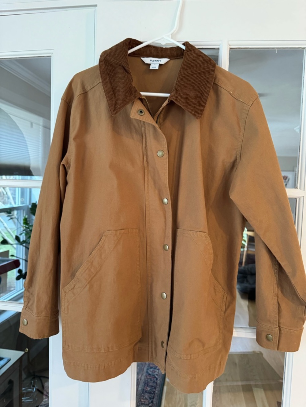 Old Navy Women's Tan Barn Canvas Jacket with Corduroy Collar